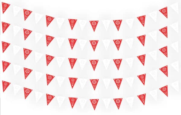 Banderin Rojo con Blanco Plastico Picado en Tira Triangular | Papel Picado DecorameC Huixcolotla Puebla Banderin Rojo con Blanco Plastico Picado en Tira Triangular - Papel Picado Artesanal DecorameC