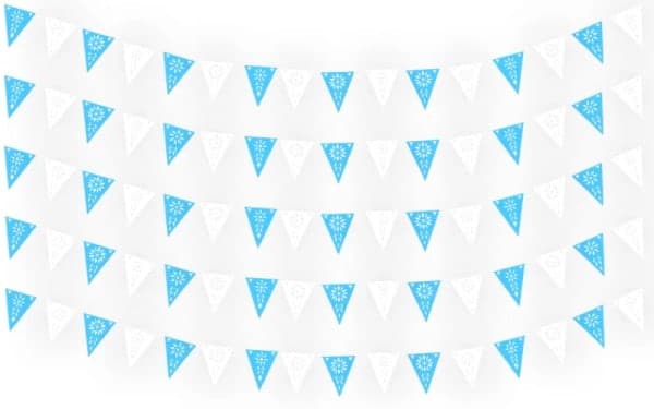 Banderín Triangulo Religioso Azul con Blanco Listo para Envio | Papel Picado DecorameC Huixcolotla Puebla banderin religioso azul con blanco tira de plastico triangulo papel picado - Papel Picado Artesanal DecorameC