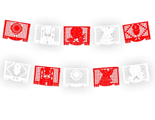 Enramada Religiosa Rojo con Blanco | Lista para Envío | Papel Picado DecorameC Huixcolotla Puebla Enramada Religiosa Rojo con Blanco listo para envio - Papel Picado Artesanal DecorameC