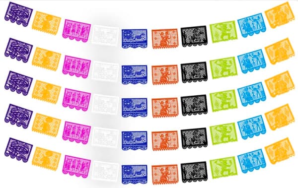 Tira de Medio Pliego Papel Picado Día de Muertos | DECORAMEC | Papel Picado DecorameC Huixcolotla Puebla Enramada Tira de Medio Pliego en Papel Picado Listo para Envio - Papel Picado Artesanal DecorameC