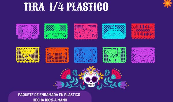 Tira 1/4 Plastico - Día de Muertos (Plastico) | Papel Picado DecorameC Huixcolotla Puebla Tira 1/4 Plastico - Día de Muertos (Plastico) - Diseño - Papel Picado Artesanal DecorameC