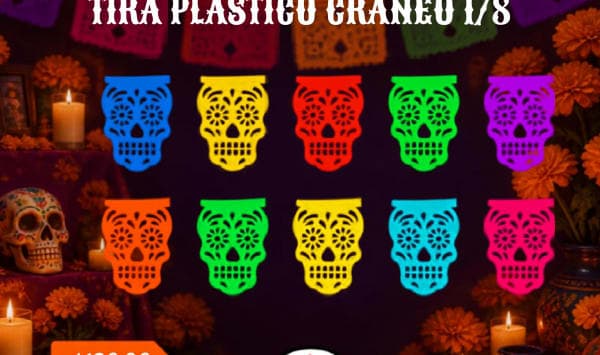 Tira Plastico Craneo 1/8 - Día de Muertos (Plastico) | Papel Picado DecorameC Huixcolotla Puebla Tira Plastico Craneo 1/8 - Día de Muertos (Plastico) - Diseño - Papel Picado Artesanal DecorameC