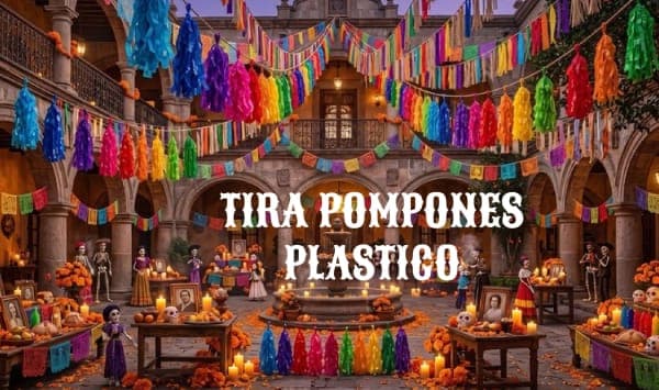 Tira Pompones - Día de Muertos (Plastico) | Papel Picado DecorameC Huixcolotla Puebla Tira Pompones - Día de Muertos (Plastico) - Diseño - Papel Picado Artesanal DecorameC