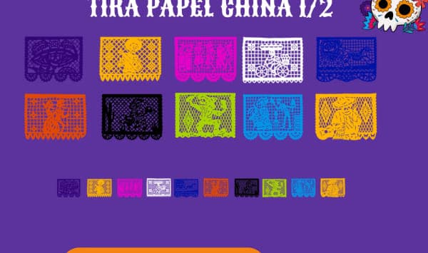 Tira Papel China 1/2 - Día de Muertos (Papel China) | Papel Picado DecorameC Huixcolotla Puebla Tira Papel China 1/2 - Día de Muertos (Papel China) - Diseño - Papel Picado Artesanal DecorameC