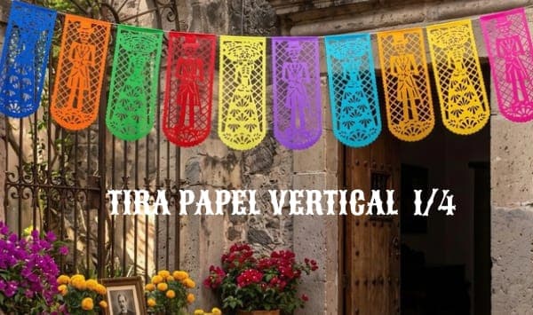 Tira Papel Vertical 1/4 - Día de Muertos (Papel China) | Papel Picado DecorameC Huixcolotla Puebla Tira Papel Vertical 1/4 - Día de Muertos (Papel China) - Diseño - Papel Picado Artesanal DecorameC