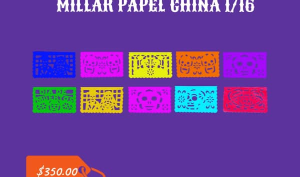 Millar Papel China 1/16 - Día de Muertos (Papel China) | Papel Picado DecorameC Huixcolotla Puebla Millar Papel China 1/16 - Día de Muertos (Papel China) - Diseño - Papel Picado Artesanal DecorameC