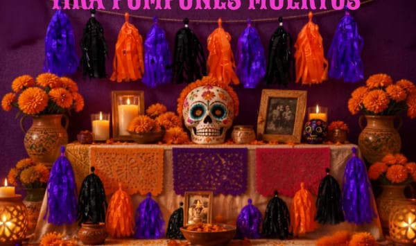 Tira Pompones Muertos - Día de Muertos (Papel China) | Papel Picado DecorameC Huixcolotla Puebla Tira Pompones Muertos - Día de Muertos (Papel China) - Diseño - Papel Picado Artesanal DecorameC