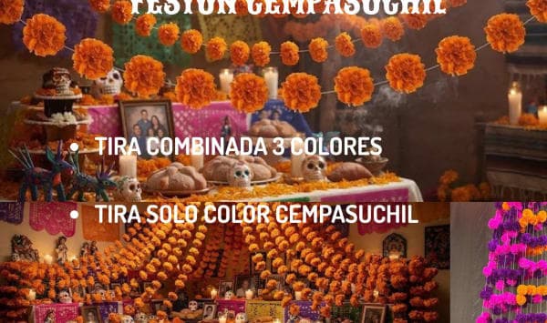 Feston Cempasuchil - Día de Muertos (Papel China) | Papel Picado DecorameC Huixcolotla Puebla Feston Cempasuchil - Día de Muertos (Papel China) - Diseño - Papel Picado Artesanal DecorameC