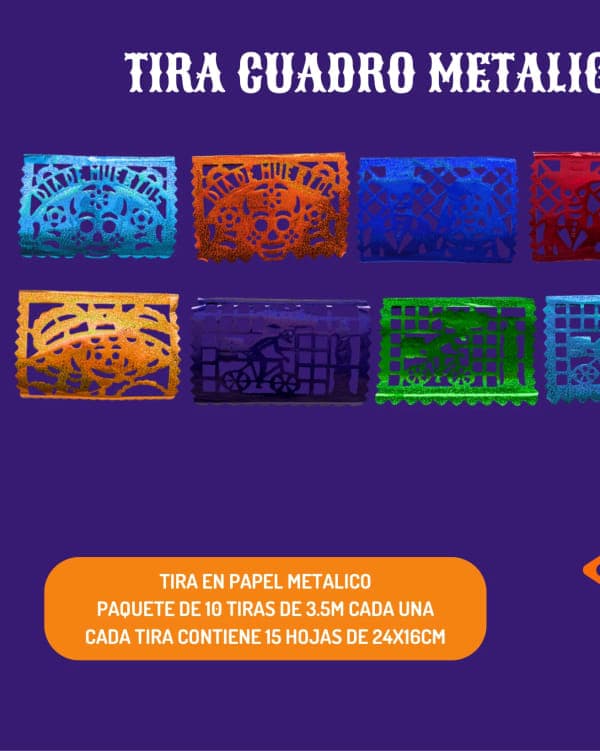 Tira Cuadro Metalica 1/16 - Día de Muertos (Papel Metalico) | Papel Picado DecorameC Huixcolotla Puebla Tira Cuadro Metalica 1/16 - Día de Muertos (Papel Metalico) - Diseño - Papel Picado Artesanal DecorameC