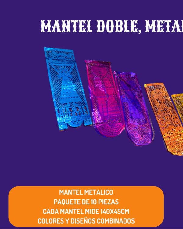 Mantel Doble, Metalico - Día de Muertos (Papel Metalico) | Papel Picado DecorameC Huixcolotla Puebla Mantel Doble, Metalico - Día de Muertos (Papel Metalico) - Diseño - Papel Picado Artesanal DecorameC