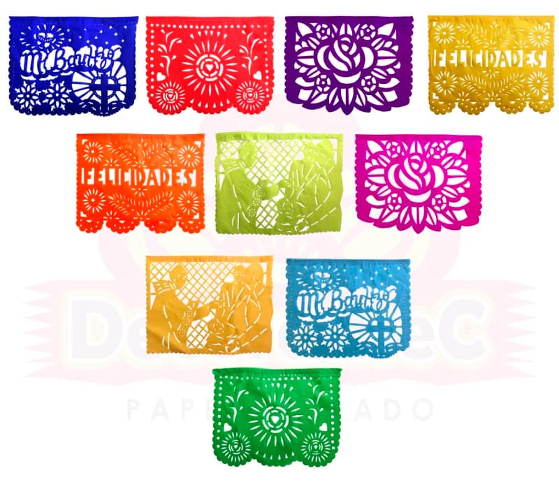 Papel Picado Bautizo Multicolor Tira Lista para Colgar