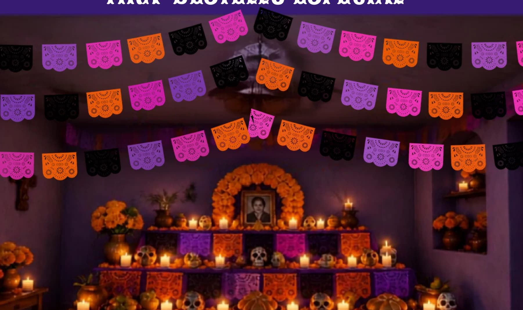 Tira Destello Especial - Día de Muertos (Plastico) - Fabricado en Huixcolotla Puebla por DecorameC Tira Destello Especial - Día de Muertos (Plastico) - Diseño - Papel Picado Auténtico DecorameC
