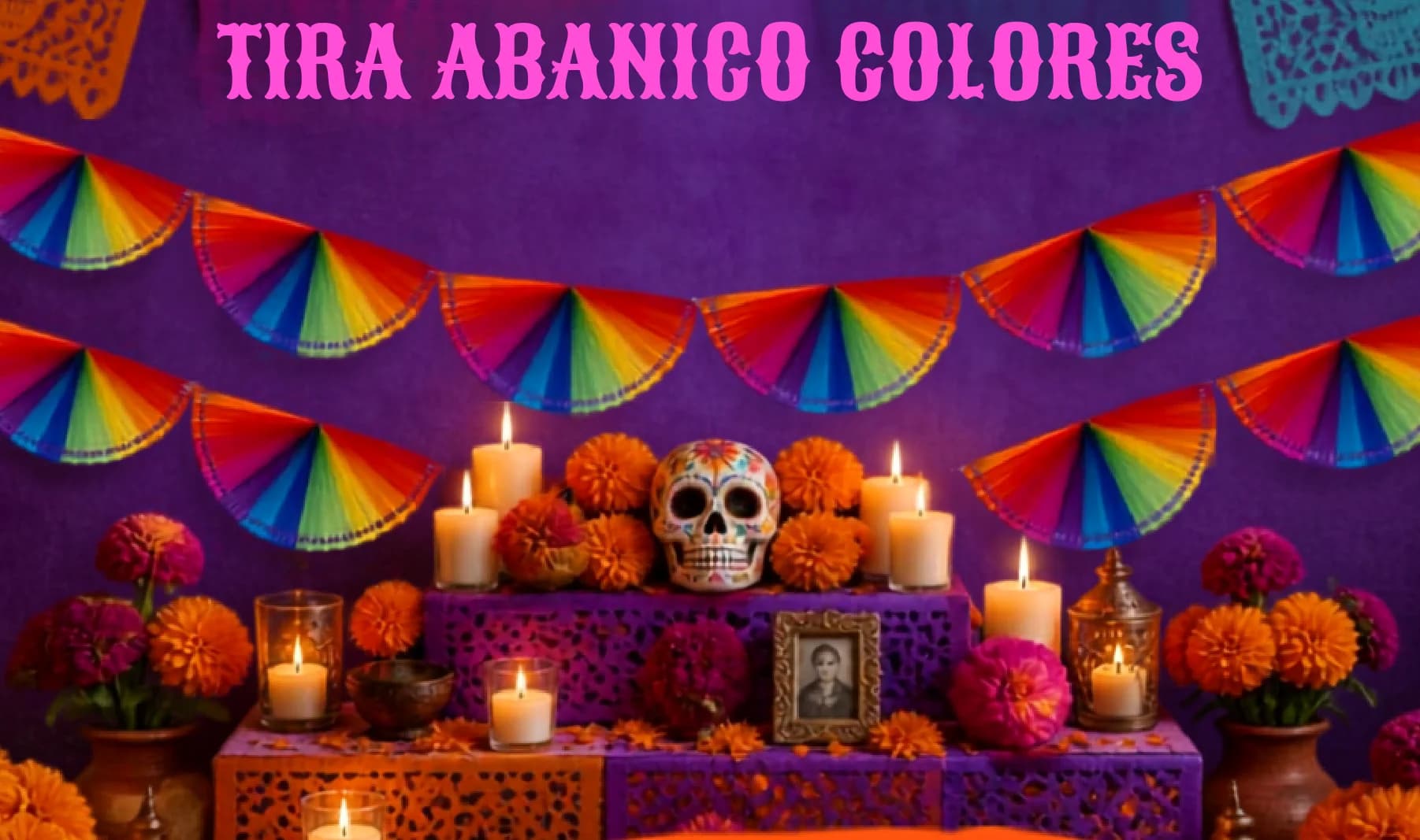 Tira Abanico Colores - Día de Muertos (Papel China) - Diseño