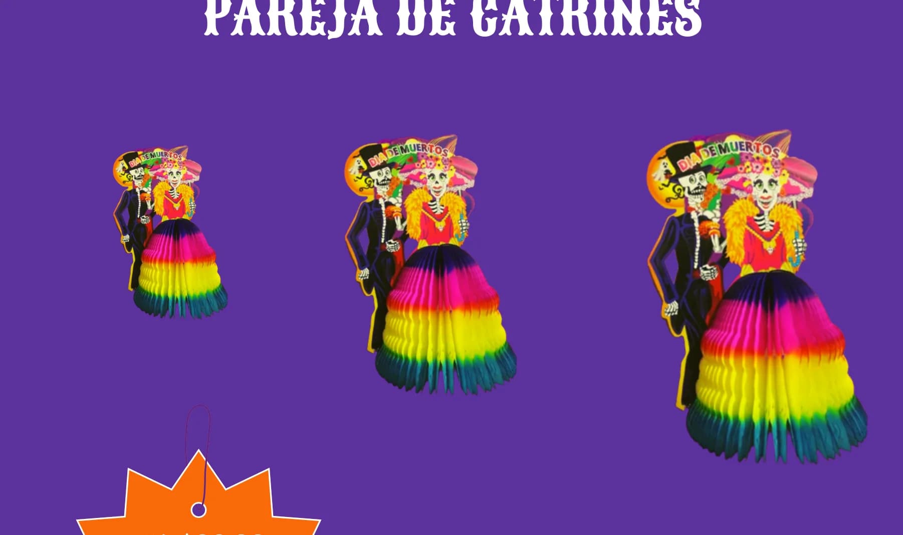 Pareja De Catrines - Día de Muertos (Papel China) - Fabricado en Huixcolotla Puebla por DecorameC Pareja De Catrines - Día de Muertos (Papel China) - Diseño - Papel Picado Auténtico DecorameC