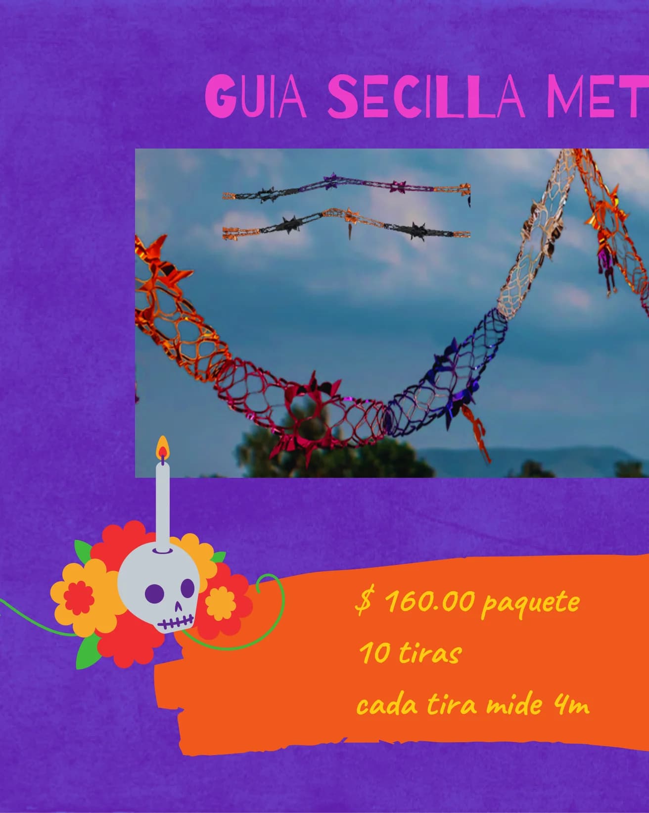 Guia Secilla Metalica - Día de Muertos (Papel Metalico) - Diseño