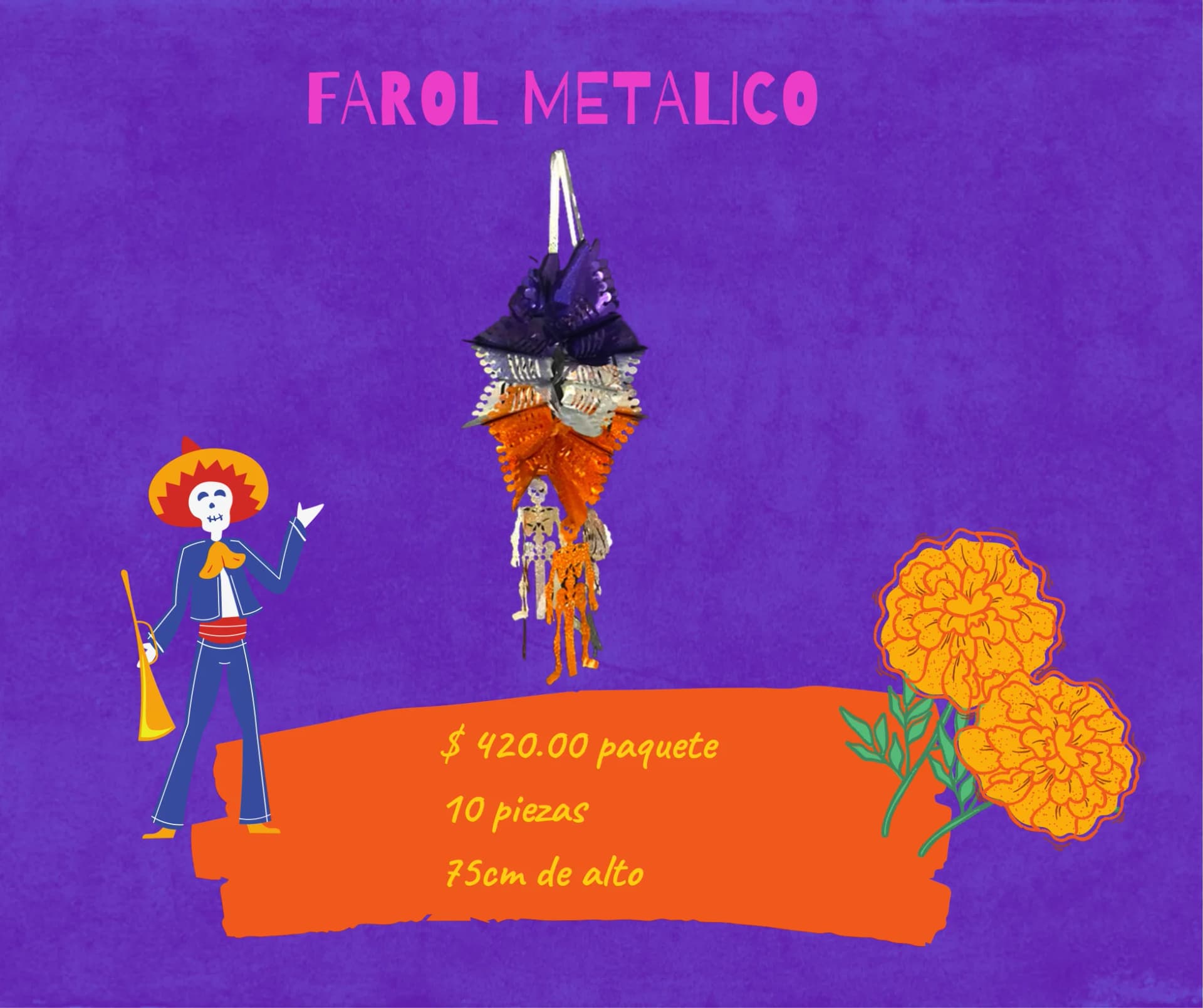 Farol Metalico - Día de Muertos (Papel Metalico)